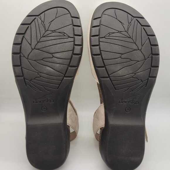 Dansko Rowan Suede Ankle Strap Clogs Beige Sparkle Leather Size 38 Comfort Shoes - Picture 2 of 16